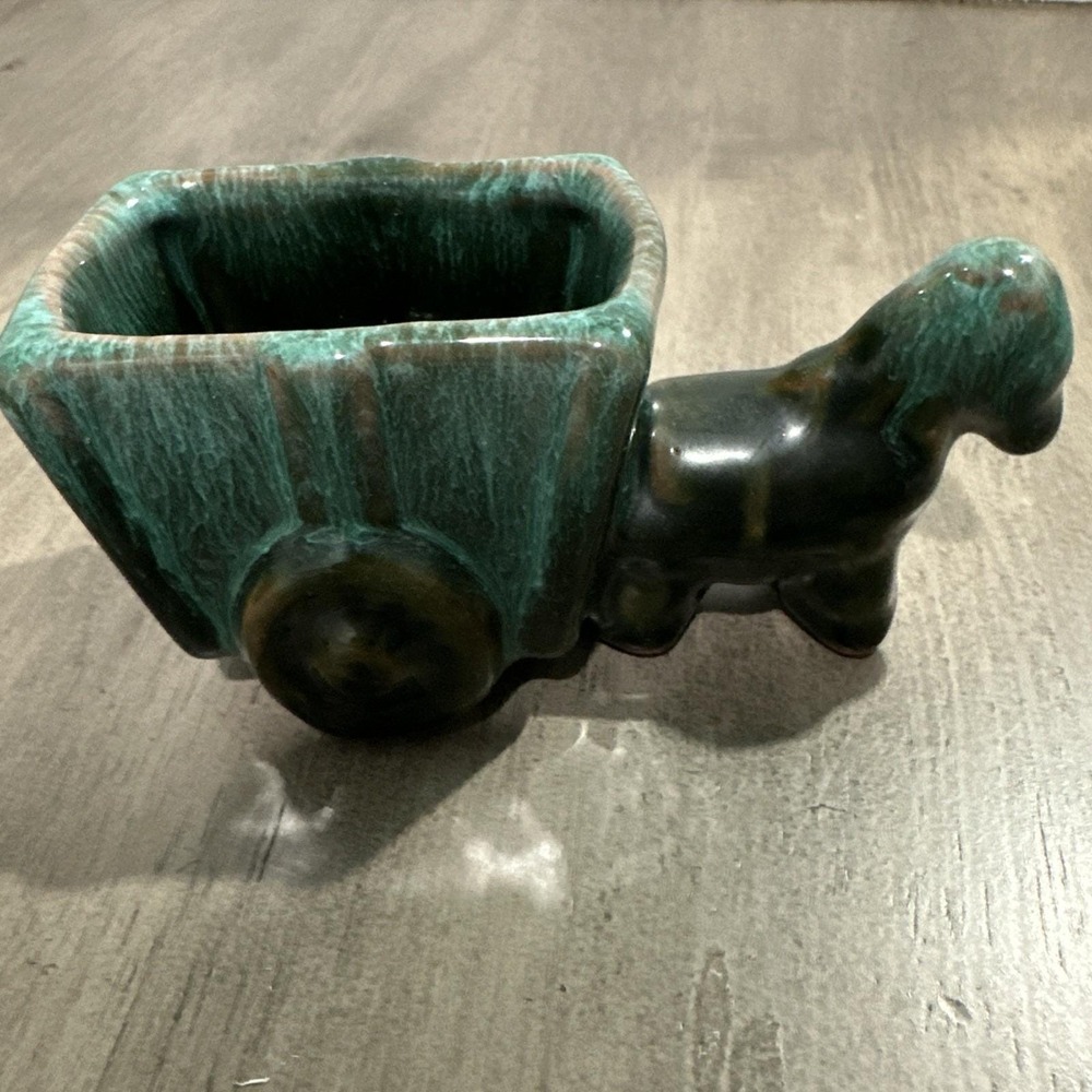Drip Glaze Pottery Planter Donkey W/ Cart Succulent Planter